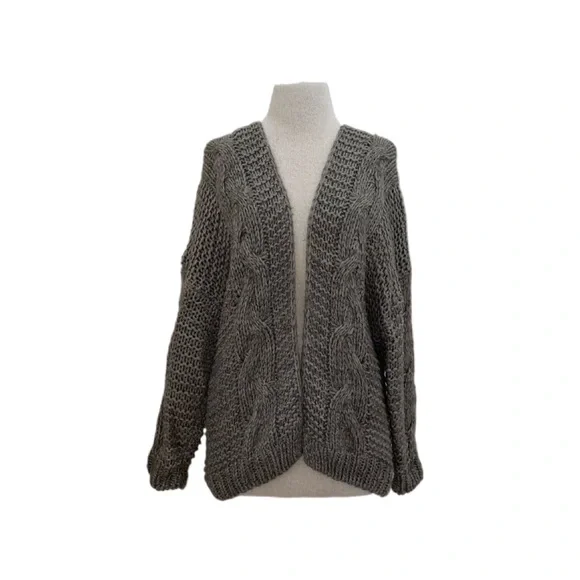 Wishlist Green Chunky Open Cable Knit Dolman Sleeve Cardigan Sweater Size M/L - Picture 1 of 11